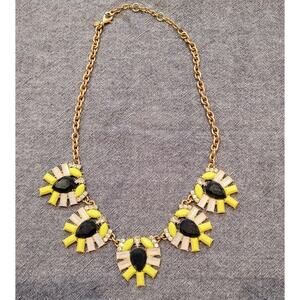 J Crew Neon Yellow Crystal & Gem Stone Flower Statement Collar Necklace